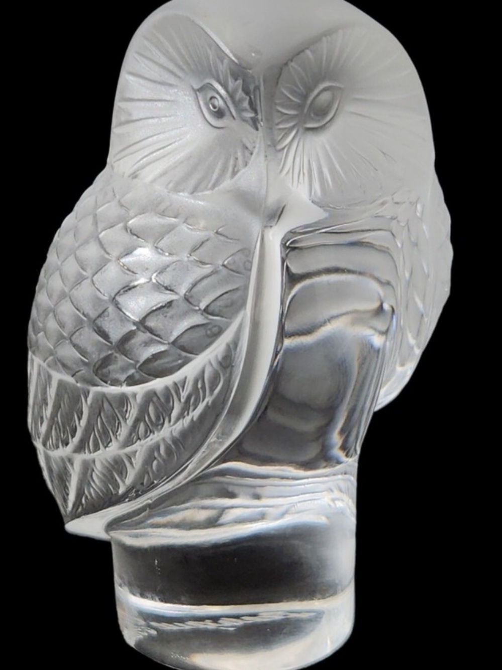 Signed Lalique French Frosted Crystal Owl Figurine 3.5" Tall Bird Made in France